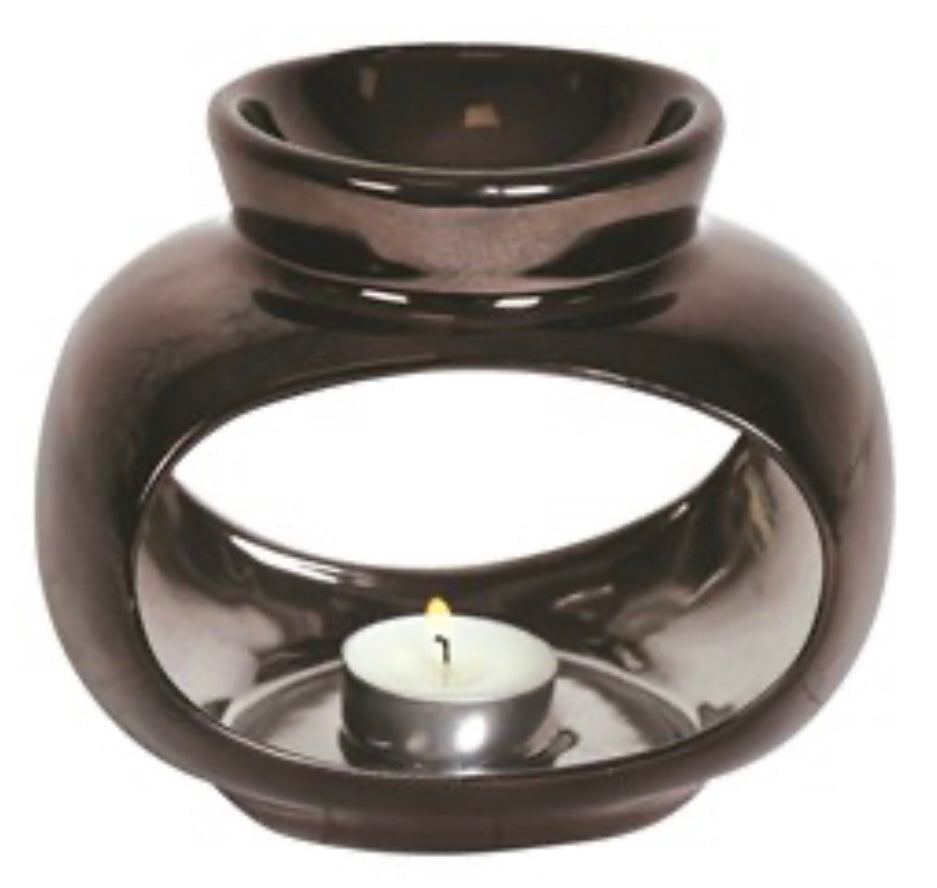 Large oval obsidian tea light burner